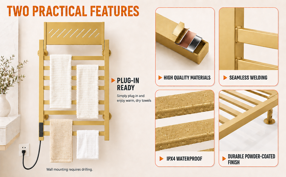 gold heated towel rack