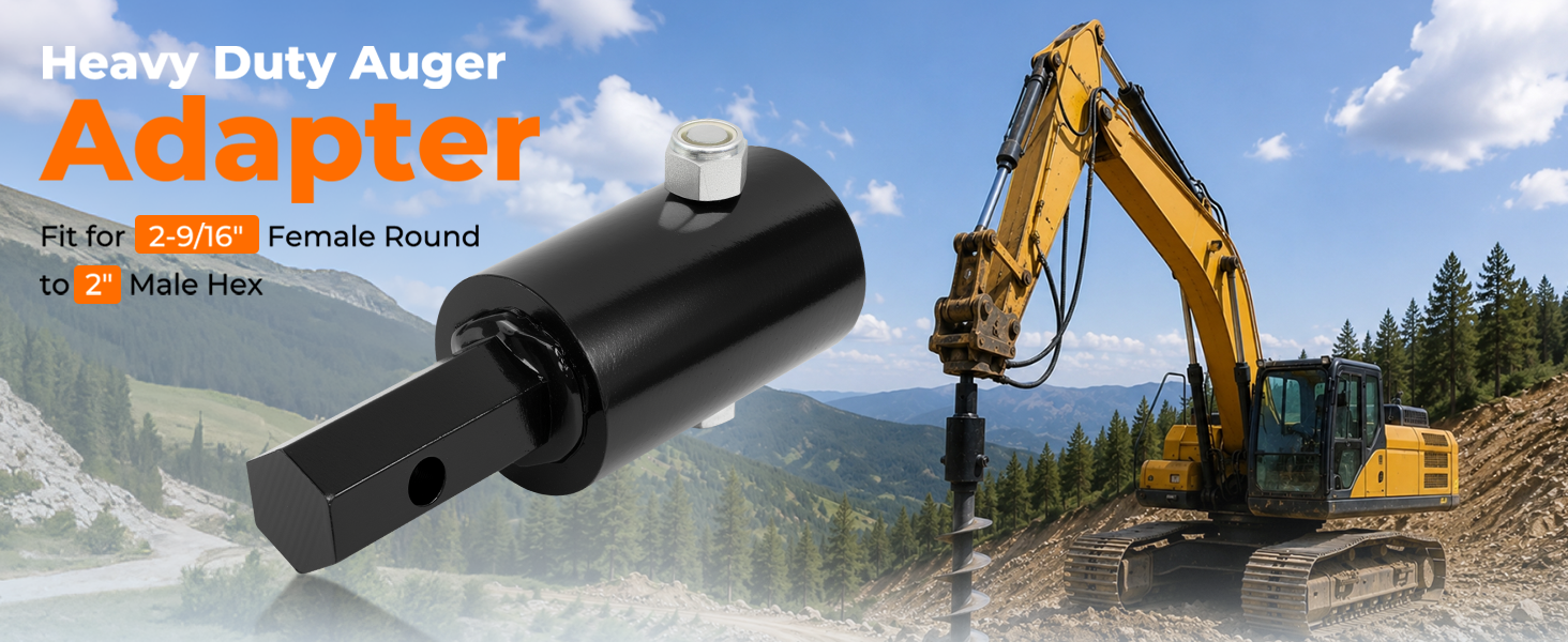 Heavy Duty Auger Adapter 2-9/16" Female Round to 2" Male Hex