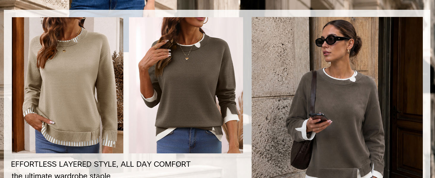 Women Crew Neck Striped Sweaters