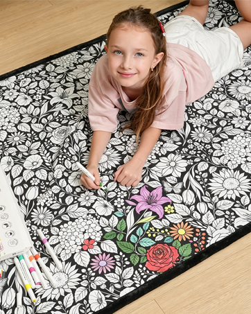 ROYAMOON Coloring Canvas Tote Bag for Women, 16'' x 15'' (Flower) | 24 Acrylic Markers, DIY Paint...