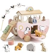 Joyreal Wooden Noah's Ark Toy for 1 Year Old Baby Boy and Girl Baptism Gift - Neutral Color Monte...