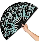 YXESO Galaxy Butterfly UV Glow Rave Fan for EDM Festivals and Halloween | 13.4" Closed | 26.7" Op...