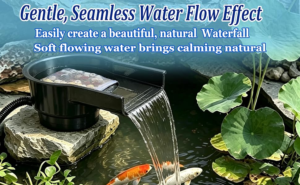 Pond spillway filter for garden koi pond and backyard water stream