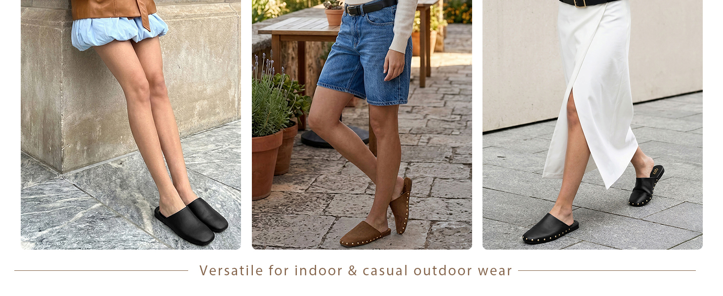 Flat mules for women slip on backless footwear