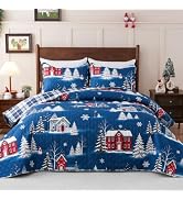 3 Piece Christmas Quilts Queen Size Christmas Tree Bedding Set, 90" x 90" | Reversible Lightweigh...