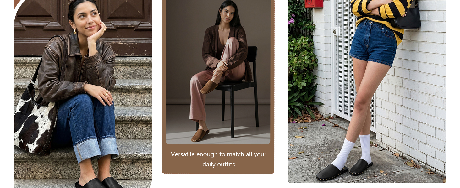 Flat mules for women slip on backless footwear