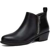 Athlefit Women's Chunky Low Heel Ankle Boots Classic Almond Toe Slip On Elastic Short Booties
