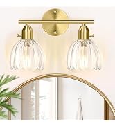 3-Light Bathroom Light Fixtures, Gold Bathroom Wall Light with Clear Tulip Glass Shade, Brass Bat...