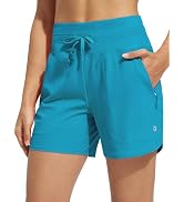 baleaf Women's 4" High Waisted Swim Shorts with Zipper Pockets | Quick-dry 4-way stretch fabric w...