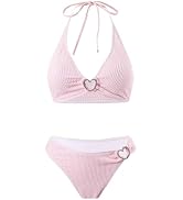 SOLY HUX Women's High Waisted Bathing Suit Tie Shoulder Underwire Summer Swimsuit Bikini Set