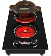 WABK 2 Burner Electric Cooktop 110V, 24 Inch Built-in & Countertop Ceramic Stove Top, 3000W Infra...