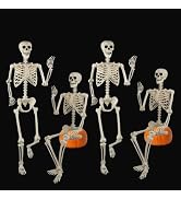 Znorso 4 Pack 24” Halloween Skeleton Decorations, 2FT Posable Full Body Hanging Skeleton with Mov...