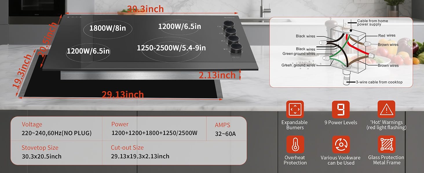 240v electric cooktop 4 burner