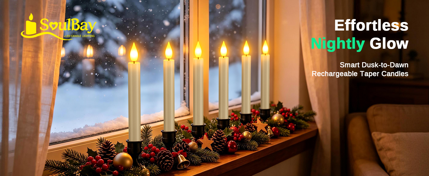 christmas window candles with sensor dusk to dawn, auto on off, features rechargeable