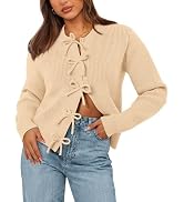BTFBM Bow Cropped Cardigan Sweaters for Women 2026 Fall Winter Open Front Sweater Long Sleeve But...
