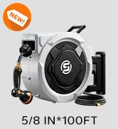 SUNPOW Retractable Garden Hose Reel - 5/8in x 65ft Heavy Duty Wall Mounted Hose Reel with 3/4in B...