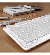 Wired Keyboard with White Backlight Pudding Keycaps, Full Size, Purple | Quiet Computer Keyboard ...