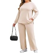COOTRY Plus Size 2 Piece Lounge Sets Women Side Slit Travel Outfits Fashion Wide Leg Tracksuit Co...