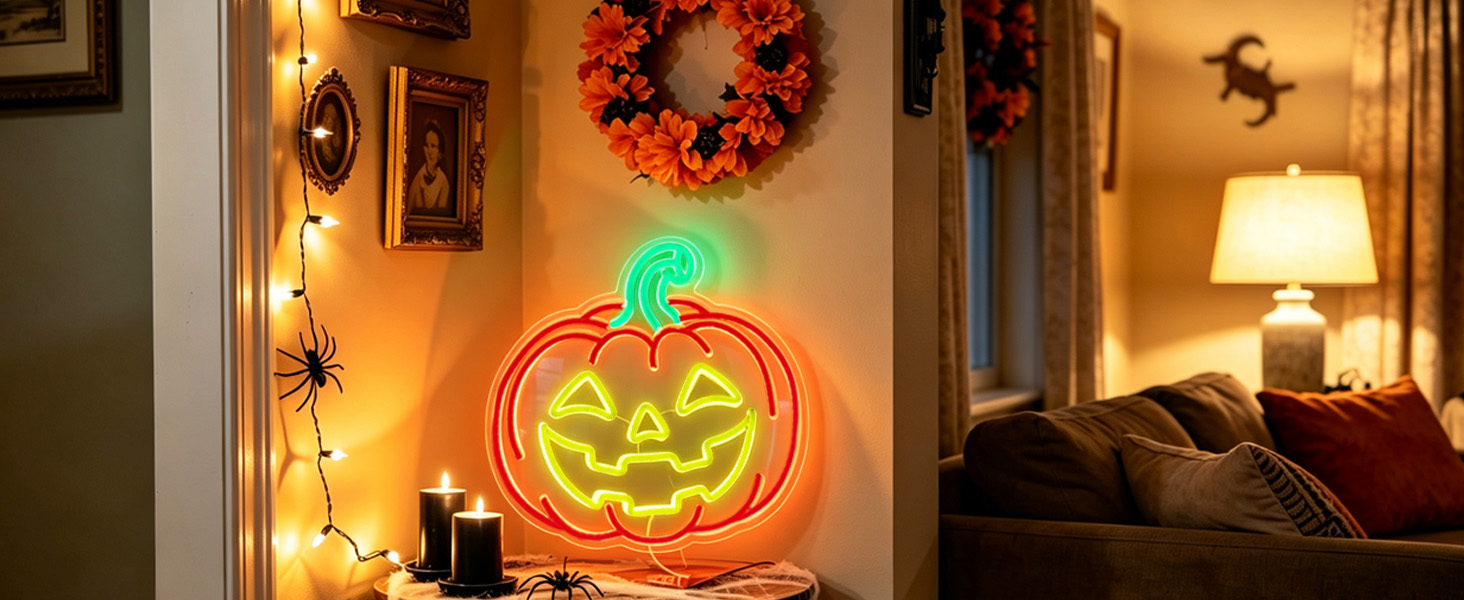 Prowemst Halloween Pumpkin Neon Sign, LED Neon Light Sign for Wall Decor