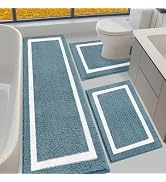 Bathroom Rugs Set 3 Piece, Non-Slip Absorbent Microfiber Bath Mat, Black | Ultra Soft Thick Plush...