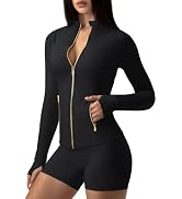 AVGO Women Golden Zipper Workout Jacket Light Running Tops with Thumb Holes | Golden Zipper, Ligh...