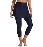 baleaf Women's 23" High Waisted Swim Skort Built-in Capris | Knee-length swim skirt with side poc...