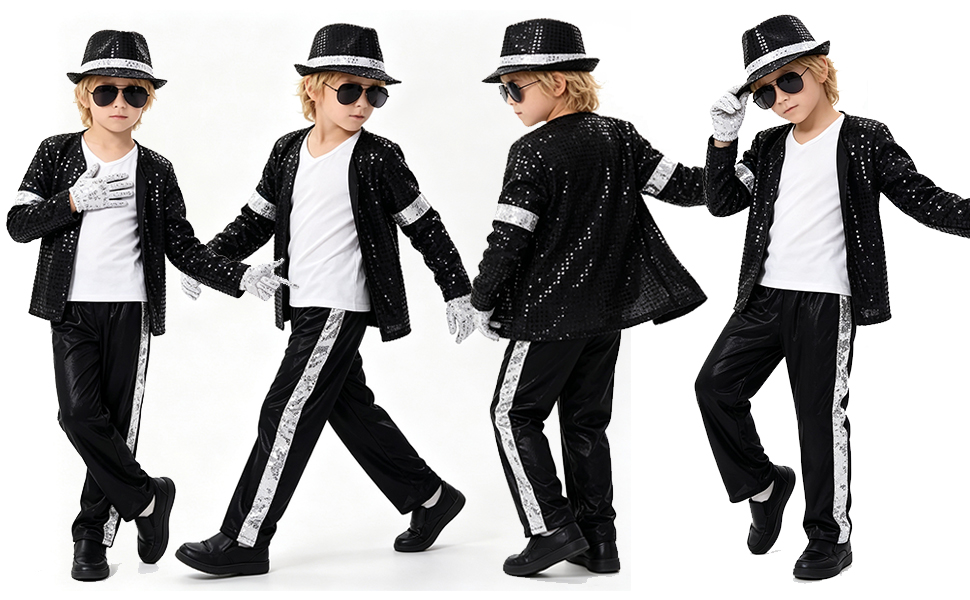 5PC Boys Halloween Costume Set Kids 80s 90s Pop Star Dance Disco Costume for Kids Stage Cosplay