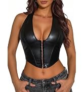 Avanova Women Leather Halter Corset Bustier Tops Sexy Going Out Crop Tank Tops