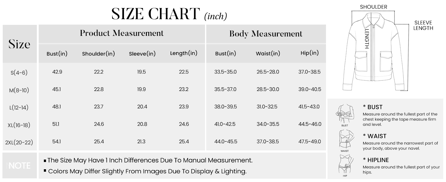 The Size Chart of Going out jacket for women