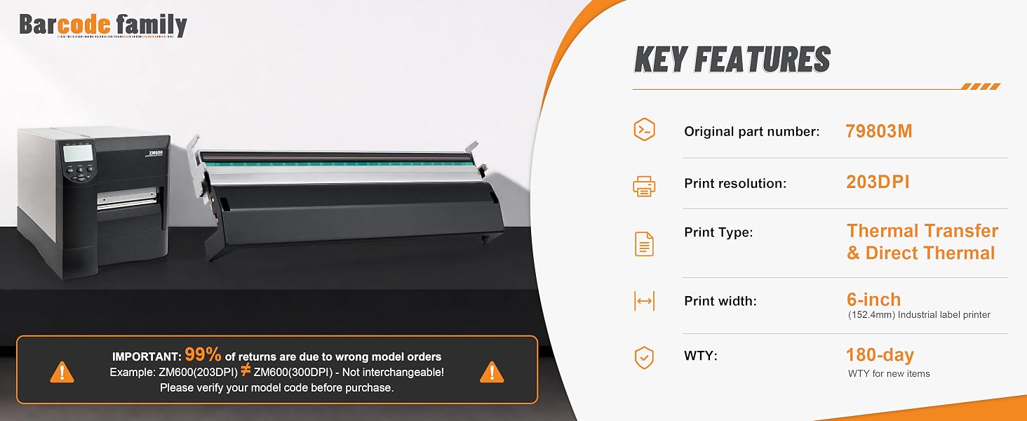 BarcodeFamily printhead for Zebra ZM600/RZ600 203DPI