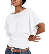 Vimida Boat Neck Batwing Tops for Women Cinched Waist Short Sleeve Loose Fit Tshirt Y2K Going Out...