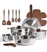 CAROTE 21pcs Tri-Ply Stainless Steel Cookware Set with Detachable Handle | Pots and Pans Set, Eve...