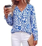 PRETTYGARDEN Women's Long Sleeve V Neck Blouses Casual Dressy Boho Tops | Ruffle Cuffs, Button Do...
