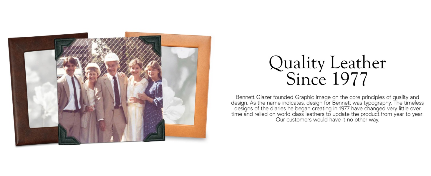 Graphic Image founder Bennett Glazer with family photo in leather picture frames