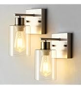 2-Pack Wall Sconces for Bathroom, Matte Black Vanity Lights, Modern Wall Light Fixture with Clear...