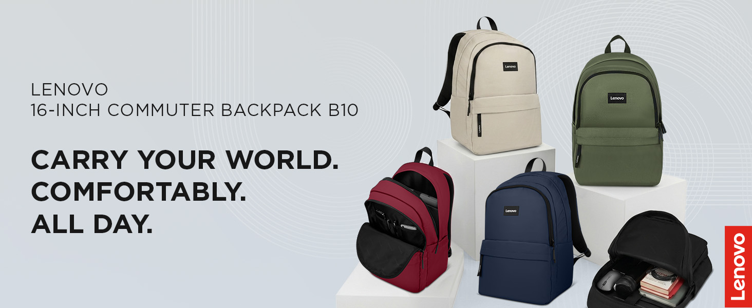 Lenovo 16" Commuter Backpack B10. Carry your world. Comfortably. All day
