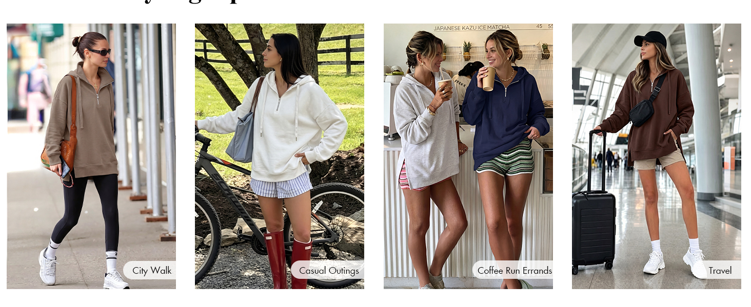 long sleeve quarter zip pullover hoodie with adjustable drawstring hood and stylish metal zipper