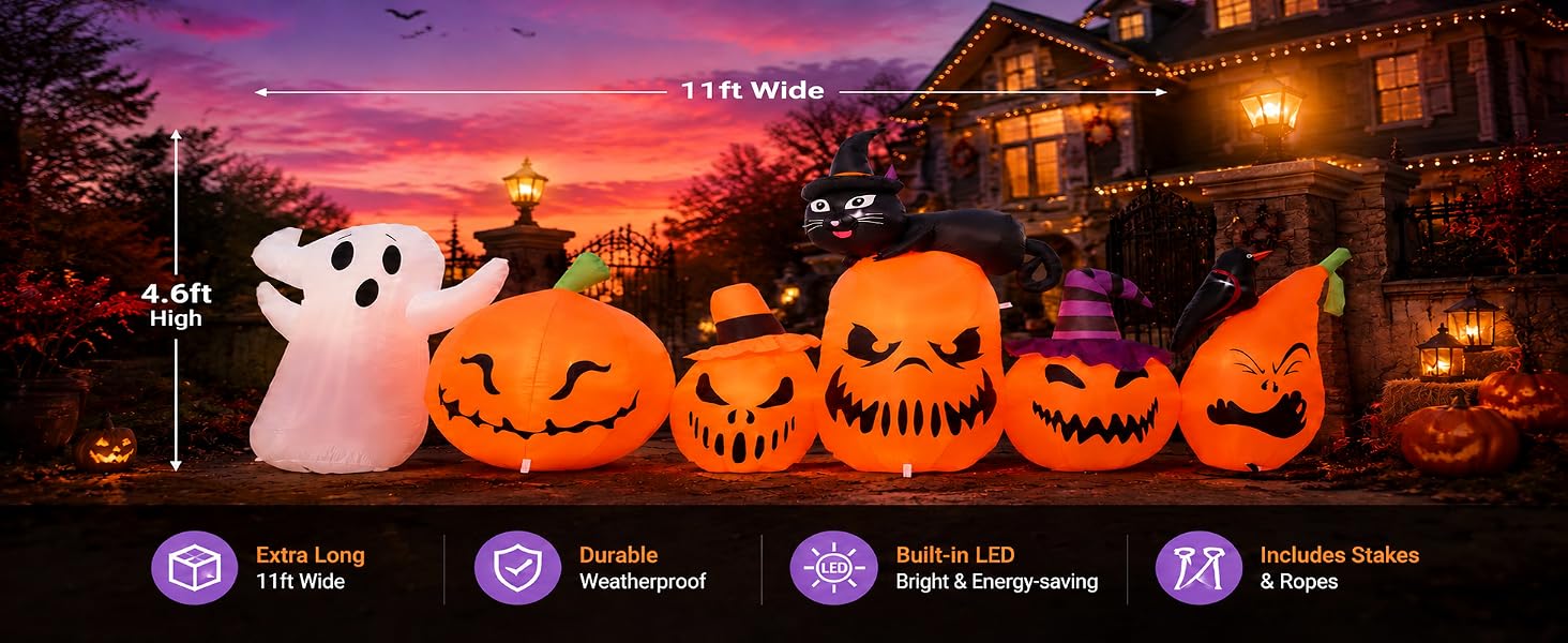 11FT Long Halloween Inflatables Pumpkins Outdoor Decorations