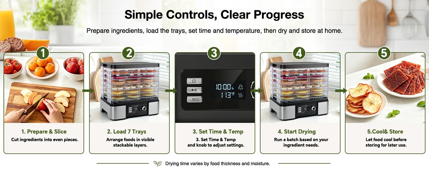 Food dehydrator machine with hot air circulation for consistent and even drying