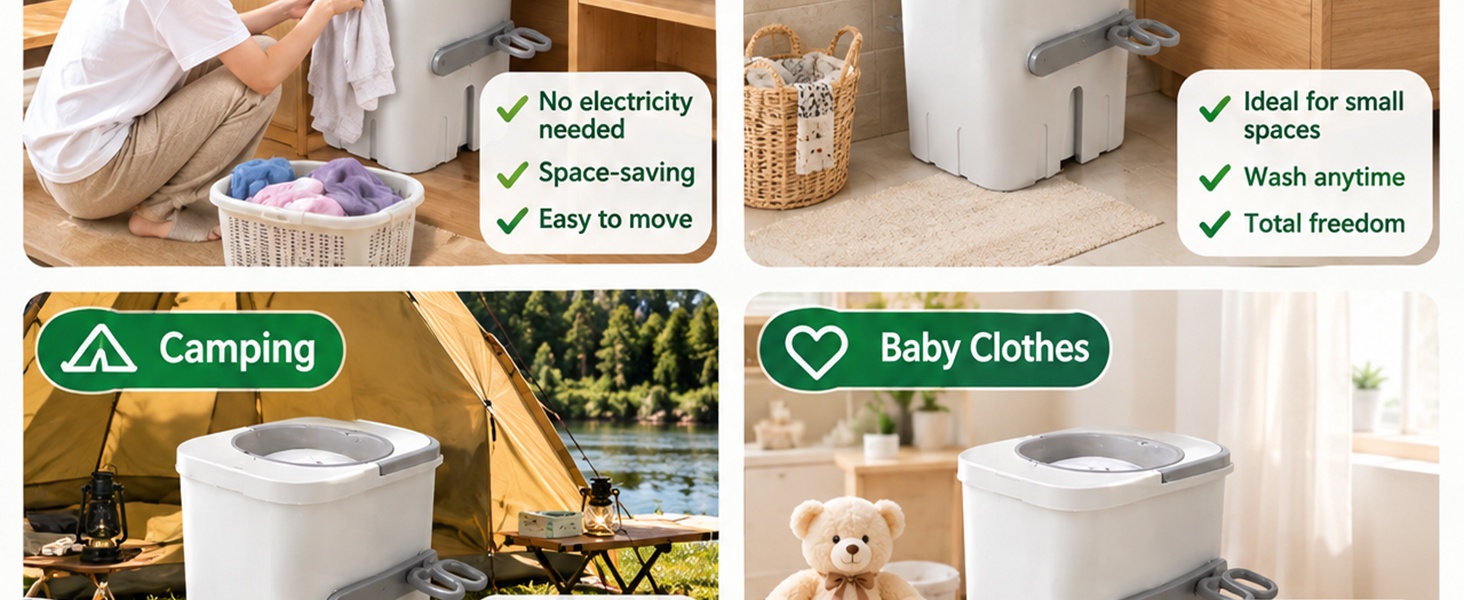 Durable **manual crank washing machine**, easy to operate with simple hand‑crank design.