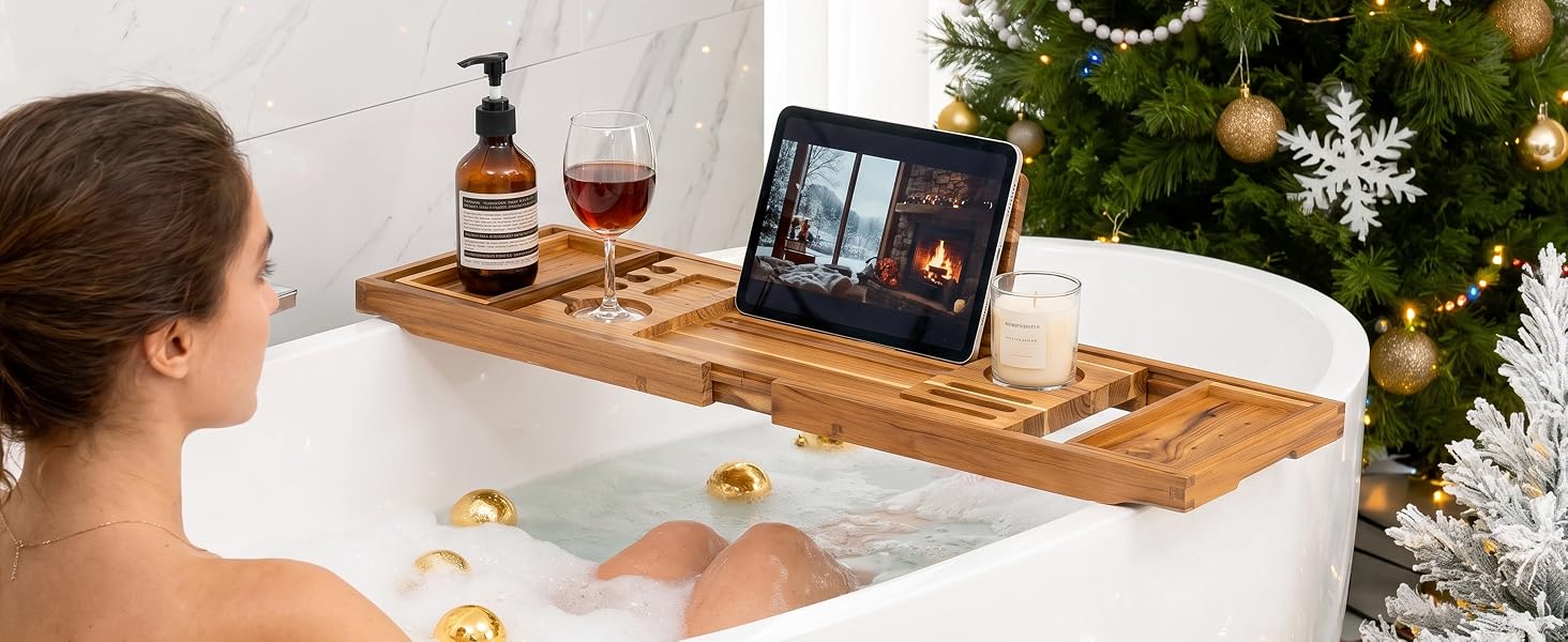 Teak bathtub tray
