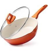 Nonstick Deep Frying Pan Skillet, 9.5" Saute Pan with Lid, Granite Induction Cookware Non St...