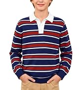 IIMMER Boys Waffle Knit Polo Shirt Long Sleeve Golf School Shirts | 6-14 Years School Uniform Sid...