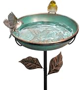 OUISJYER 13" Metal Bird Bath for Outside 3" Deep Removable Bowl with Stake | Easy Cleaning, Weath...