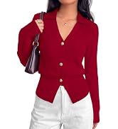 BTFBM Women Long Sleeve Lightweight Cardigans Knitted Button Down Shirts | Lapel V Neck, Cropped ...