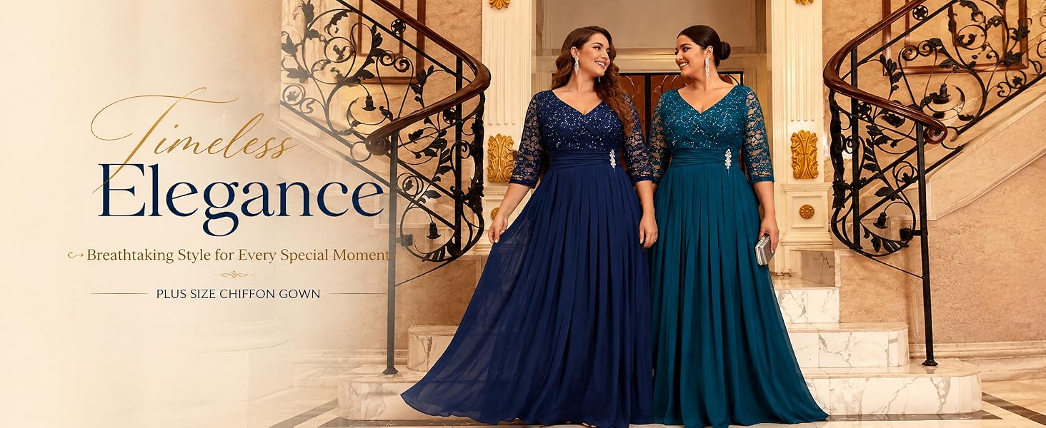 MISSMAY Women's Plus Size Formal V Neck Mother of the Bride A-Line Dresses