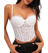 Avanova Women Lace Trim Halter Corset Top Spaghetti Strap Bustier | Lace Up Back, Tie Halter Neck...