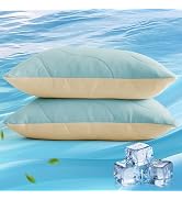 Three Geese Cooling Goose Down Feather Pillows Queen Size Set of 2 for Hot Sleepers, Q-Max>0.45, ...