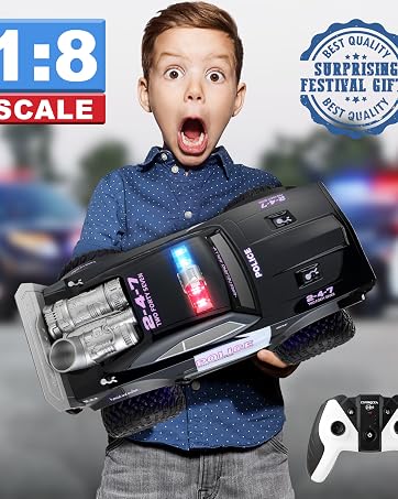 Rechargeable Remote Control Police car- Giant 1:8 Scale 2.4GHz RC Cop Car | Durable Police Car To...