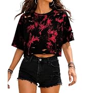 Avanova Women Tie Dye Cropped T Shirts Distressed Rave Tops | Short Sleeve Crop Tops, Tie Dye Pri...